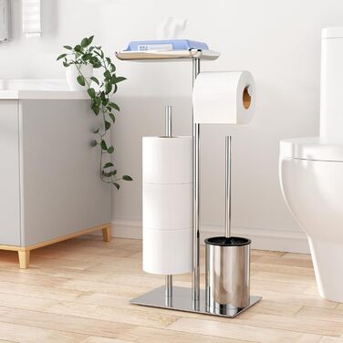 Тримач туалетного паперу настільний срібний з щіткою - набір для ванної кімнати