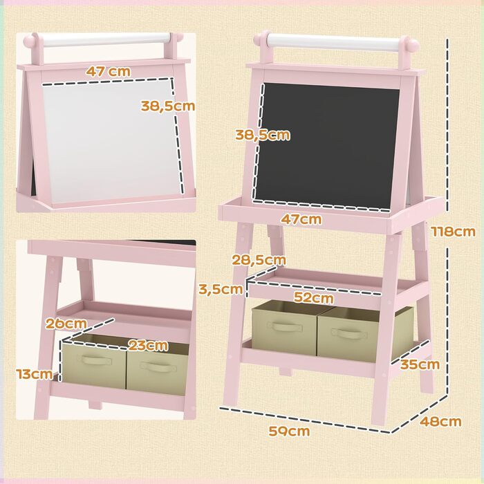 Дитяча фліпчарт AIYAPLAY 3 в 1 з магнітною дошкою та рулоном паперу - для дітей 3-6 років (зелене дерево, рожевий)