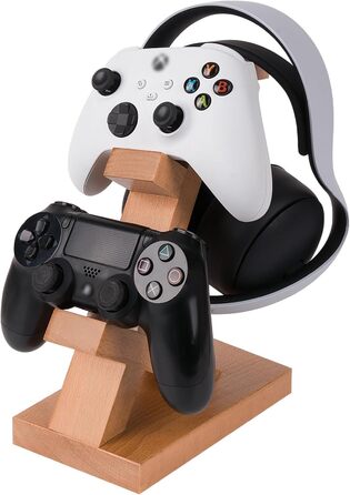 Підставка для геймпадів та навушників GEEKRIA з масиву дерева, універсальна, для PS4/PS5/Xbox/Switch/8BitDo, аксесуар для ігрового столу (світло-коричнева)