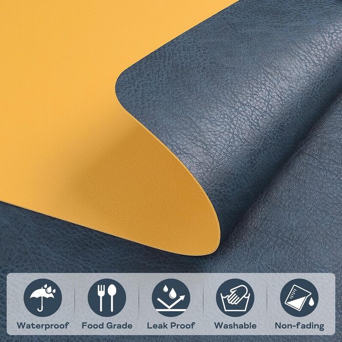 Набір підставок під тарілки 6 шт., синій, 40x30 см, нековзкі, миючіся, з термостійкого кожзаму