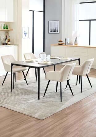 Крісла для їдальні WOLTU - 8 шт. М'які крісла з підлокітниками для кухні, вітальні, оббивка з велюру, металеві ніжки, кремовий колір