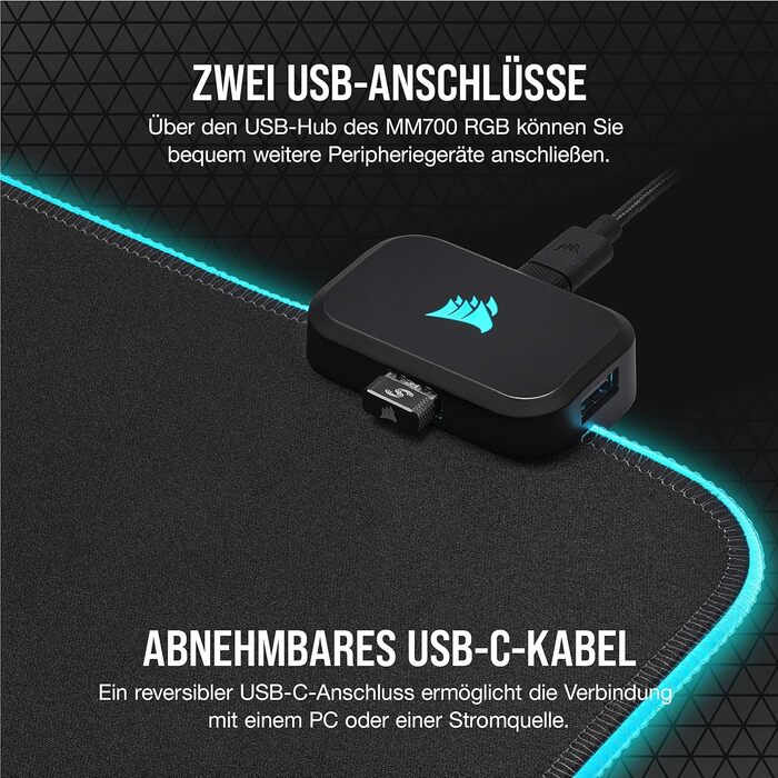 Килимок для миші Corsair MM700 RGB Extended - 930x400 мм - RGB підсвітка 360° - USB хаб - чорний