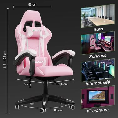 Ігровий крісло Bigzzia Ergonomiczne - ігровий сідло з подушкою для попереку та підголівником, 90-135° спинка, ігровий стілець для ПК, геймерський стілець для дорослих, дівчаток та хлопців, рожево-білий