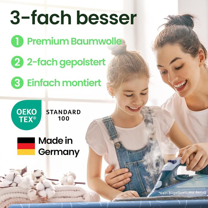 Чохол для прасувальної дошки SiplySooth 120x40 см, OEKOTEX100, виготовлено в Німеччині, комфортний, сірий/білий (блакитний/білий, XXL)