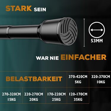 Штанга для штор без свердління 370-420 см, чорна, Ø 32 мм - натяжна штанга для штор, душової кабіни, дверей та шафи