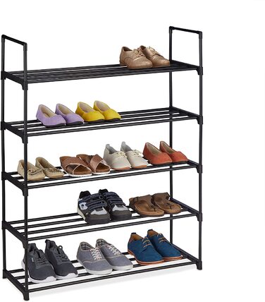 Система розеток для взуття Relaxdays, для 12 пар взуття, Висота 67 x 90,5 x 30,5 см, металева підставка для взуття, чорний 10036199348 (5 рівнів)