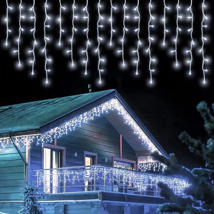 Ланцюг світла крижаного дощу Zichaojia, світлодіодна світлова завіса, водонепроникна IP44, 8 режимів, внутрішня зовнішня, весільна різдвяна вечірка (400 світлодіодів 10м)