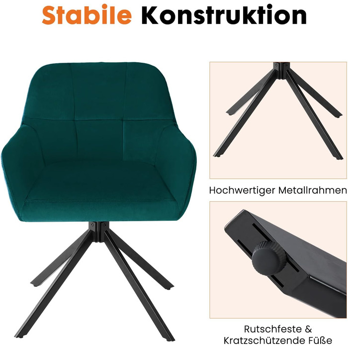 Набір з 2 стільців Sweetcrispy для їдальні, кухня, робочий кабінет, зелений, до 120 кг, з металевими ніжками