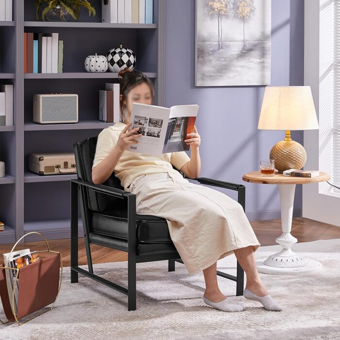 Крісло-реклайнер Yaheetech Retro з металевим каркасом та штучною шкірою (2 шт., чорний)