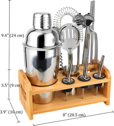 Набір шейкерів для коктейлів, 13 предметів, нержавіюча сталь, з бамбуковою основою, 550 мл, для кухні та дому, міксер для напоїв