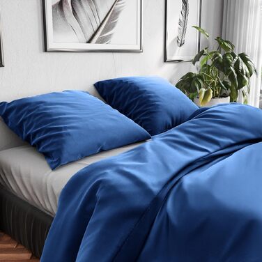 Комплект постільної білизни Wolkenfeld 200x200 з бавовни: 2 наволочки 80x80, дихаюча, приємна до шкіри, легка у догляді. Комплект постільної білизни на весь рік з застібкою-блискавкою, сертифікат Oeko-TEX, сірий (морський блакитний, 220 x 240 см)