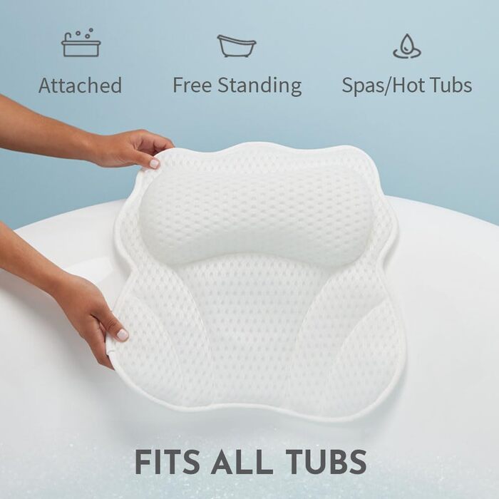 Подушка для ванни WONDERfoam з ергономічною підтримкою голови, шиї та спини, протиковзка, машинного прання, дихаюча, швидковисихаюча, сітчаста