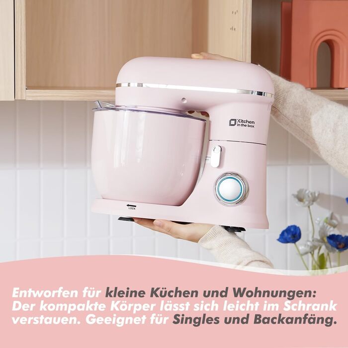 Кухонна машина Kitchen in the Box (Рожева) з двома чашами 3.5L, 10 швидкостей, з міксером та гаком для тіста
