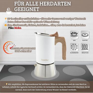 Кавоварка Moka Fika для індукції, газу та кераміки – 6 чашок, нержавіюча сталь