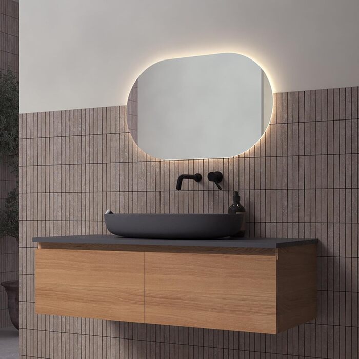 Дзеркало для ванної кімнати Loevschall з LED підсвічуванням, овальне, 80x50 см, регульоване, настінне