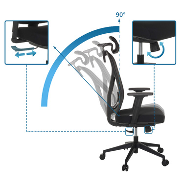 Офісне крісло / Крісло з поворотним механізмом RALOO ECO, сидіння з тканини / спинка з сітчастої тканини, чорного кольору, hjh OFFICE