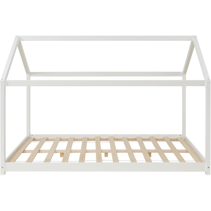 Дитяче ліжко en.casa Cerro з ламелями, ліжко-халаузер, ліжко-трансформер для підлітків, ліжко Монтессорі з масиву сосни, 140x200 см, біле