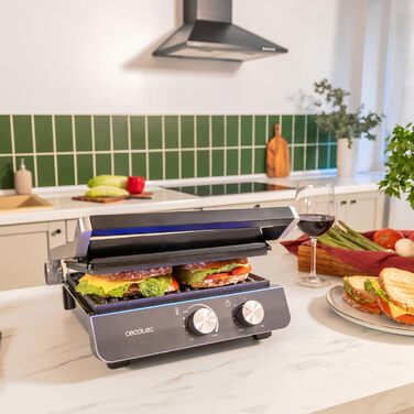 Електричний гриль Cecotec Rock'nGrill Blaze Neon – 2200 Вт, регулювання до 180°, знімні пластини, велика поверхня 29x23 см