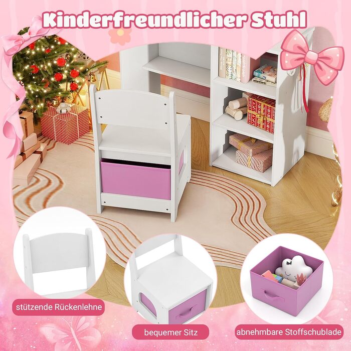 Детский туалетный столик Dreamade для девочек с LED-подсветкой, принцесовий столик для макіяжу з відкритими полицями та 5 ящиками, білий, від 3 років