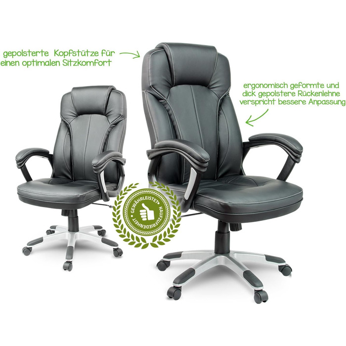 Офісне крісло Sofotel: регульована висота, Tilt механізм, підлокітники, підголовник, чорний колір, штучна шкіра