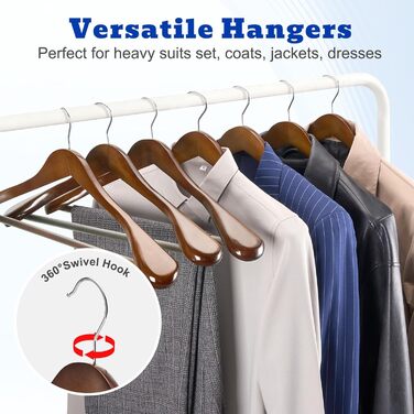 Дерев'яні вішалки для одягу HOUSE DAY, 6 шт., ширина 45 см, горіх, з неслизькими поверхнями, для сорочок, костюмів та штанів