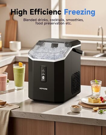Машина для приготування морозива Komore, 15 кг/день, швидка (5 хв), портативна, з лопаткою та кошиком, самоочищення, для дому та офісу, чорна