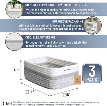 Кошики для полиці NaturalCozy прямокутні, 30 x 20,3 x 11,4 см, зелені, набір 3 шт.