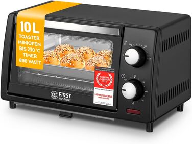 Міні-піч TZS First Austria 10L з регулюванням температури до 230°C, таймером 60 хв, 2 рівнями та грилем - для кухні та кемпінгу