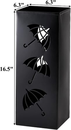 Металева підставка для парасольки Okllen, квадратна, чорна, 16x16x42 см