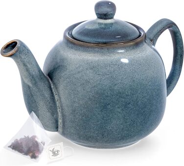 Чайник Брістоль Чайник Teaware з відтінковою глазур'ю (сіро-блакитний) 1 л 5 чашок для використання з чайними пакетиками, сталевий фільтр не входить в комплект 1,0 л сіро-синій