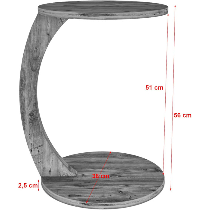 Журнальний столик Holeby, приліжкова тумбочка на коліщатках, С-форма, кругла стільниця 56xØ38 см