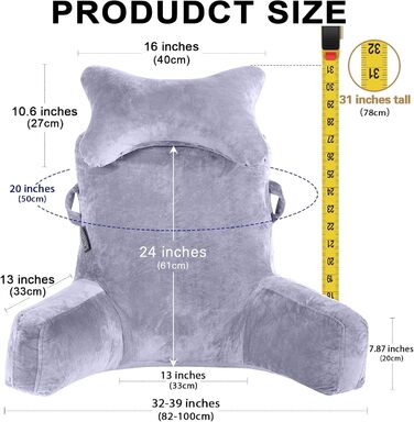 Крісло-мішок для читання з підголовником та підлокітником, сіре (X-Large)