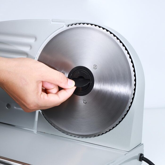 Електричний слайсер 200W з нержавіючої сталі - кухонна машина з регулюванням 0-15мм, 2 леза - для ковбаси, хліба, шинки, м'яса та сиру (кругла пилка)