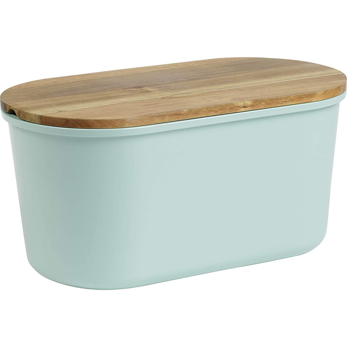 Коробка для хліба Fresh з натурального дерева, коробка для хліба з дерева акації / меламіну, 37 x 17 x 22 см (бірюзово-синій)