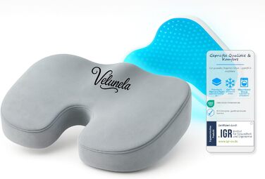Гелеве сидіння з піною Memory Foam, сертифіковане IGR – ергономічне, знімає напругу, для спини – для офісу, авто, дому (сірий)