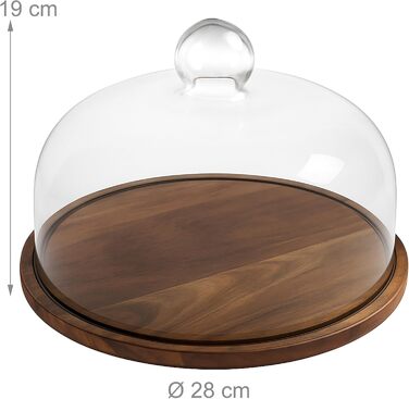Таця Relaxdays з кришкою, скляна, для тортів та закусок, зберігає свіжість, 16x28 см, дерев'яна (акація)