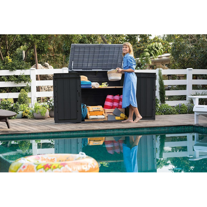 Keter Store it Out Nova пластиковий сарай для саду, 132x71,5x113,5 см, 880 л, темно-сірий, для 2x120 л сміттєвих баків, вуличний, водостійкий, з можливістю замикання