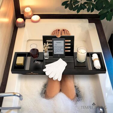 Підставка для ванни Temple Spring з дерева, чорна: органайзер для ванни, аксесуари для ванної кімнати