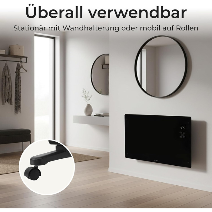 Konvektor KLAMER Pro 2500W з Wi-Fi, керуванням через додаток та таймером, ECO-режим, захист від замерзання, LED-дисплей, захист від перегріву, для дому та спальні, настінний/підлоговий, білий/чорний