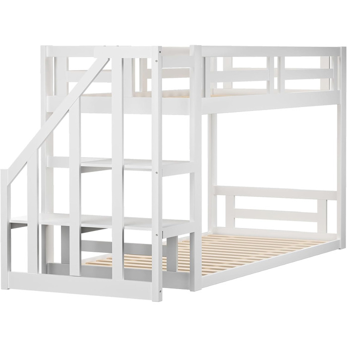 Двоярусне ліжко для дітей 90x200 з сходами, біле. Ліжко-горище, ліжко-стінка, для підлітків, без матраца.