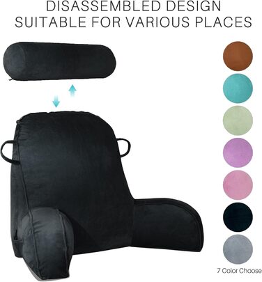 М'яке крісло-мішок для читання з велюру, для дорослих, з підтримкою спини та підлокітниками, з кишенею та знімним чохлом (Кофе, Чорний)