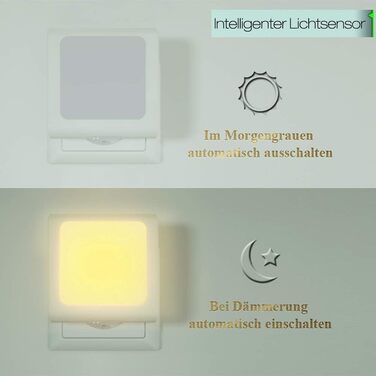 Нічник у розетку з датчиком сутінків, 【2 шт】 Регульована яскравість для дитячої кімнати, спальні, кухні, коридору, сходи, гаража, 2700K тепле біле світло