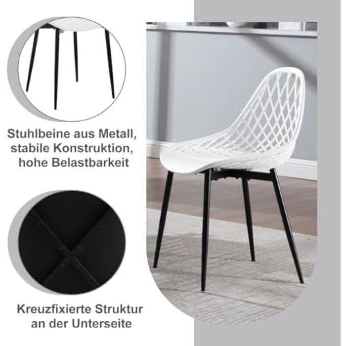 Стілець для їдальні, кухні, вітальні, балкон - сучасний, білий, пластик, металеві ніжки, комплект з 8 шт. K0018EZS-4