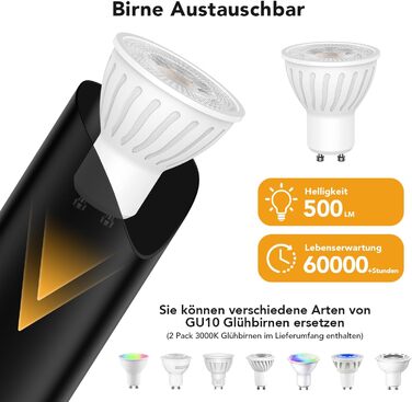 Світлодіодний прожектор LED Uplight Spot 7W чорний для підсвічування, з лампою GU10 500LM, тепле світло 3000K, з ножним вимикачем