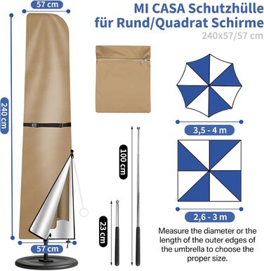 Чохол для парасольки/маркетки 240x57/57см, захисний чохол від сонця, UV захист, для парасольки до 400см Ø, коричневий/хакі