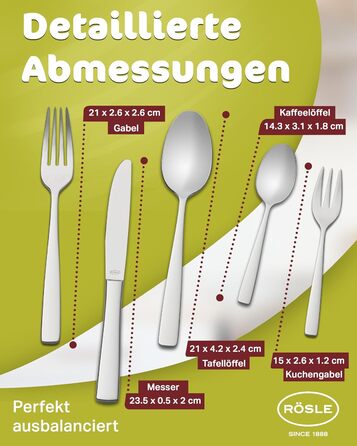 Набір столових приборів RöSLE ELEGANCE на 12 осіб (60 предметів) – високоглянцевий нержавіючий сталь 18/10, преміум якість, придатний для миття в посудомийній машині, в подарунковій коробці