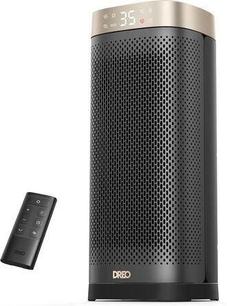 Електричний обігрівач DREO Solaris Slim H2, 2000W, керамічний, з термостатом, таймером, 3 режими, осциляція 70°, захист від перегріву та перекидання, золотий