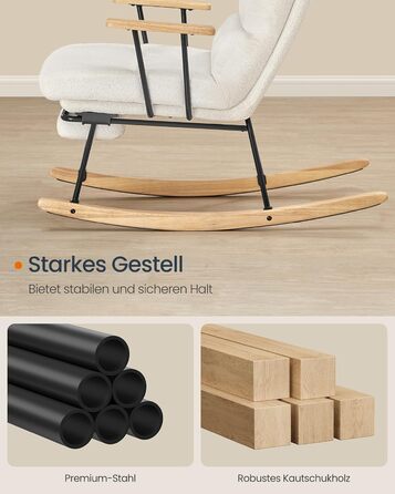 Крісло-гойдалка SONGMICS HOME з дерева каучука, флісова оббивка, регульована спинка, до 160 кг, для спальні/вітальні, LYY016LJ01 (кремовий)