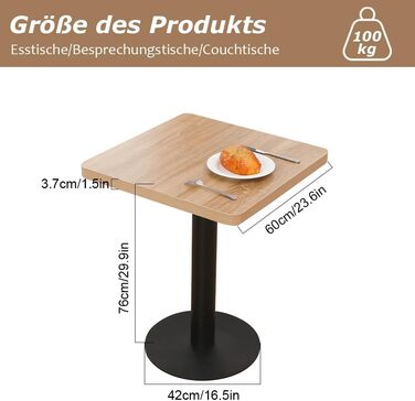 Дерев'яний кухонний стіл Mingone 80x80 см з металевими ніжками - для кухні, вітальні, балкону