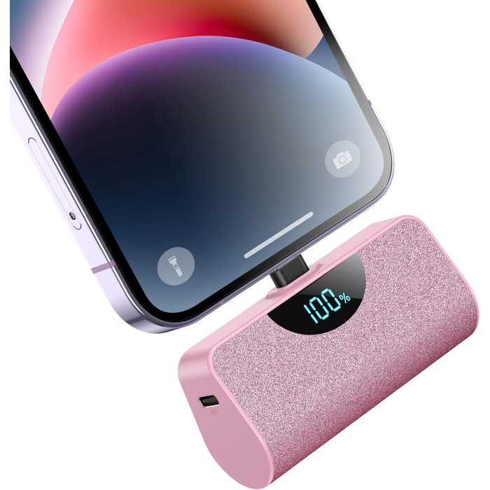 Швидка зарядка 20 Вт PD, LCD дисплей, сумісний з iPhone (рожевий), 5200mAh